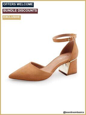 Women's Pointed Toe Chunky Low Heel Ankle Strap Pumps with Memory Foam